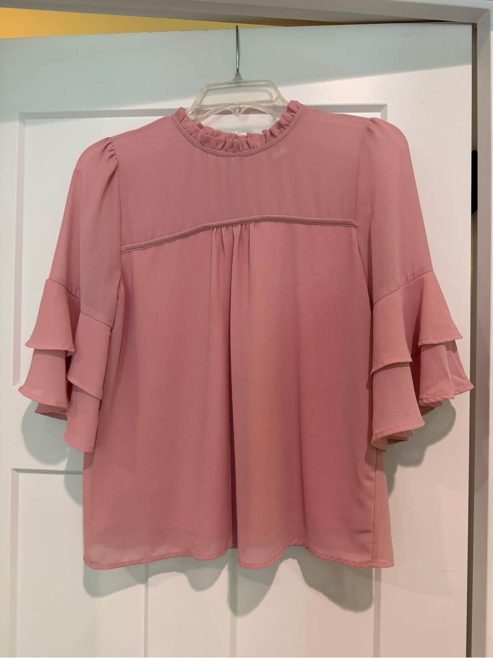 MONTEAU Classic Ruffle Neck Pink Blouse-Size S